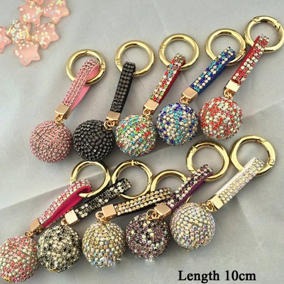 Crystal Rhinestone Ball Leather Strap Key Ring - Picture 6 of 7